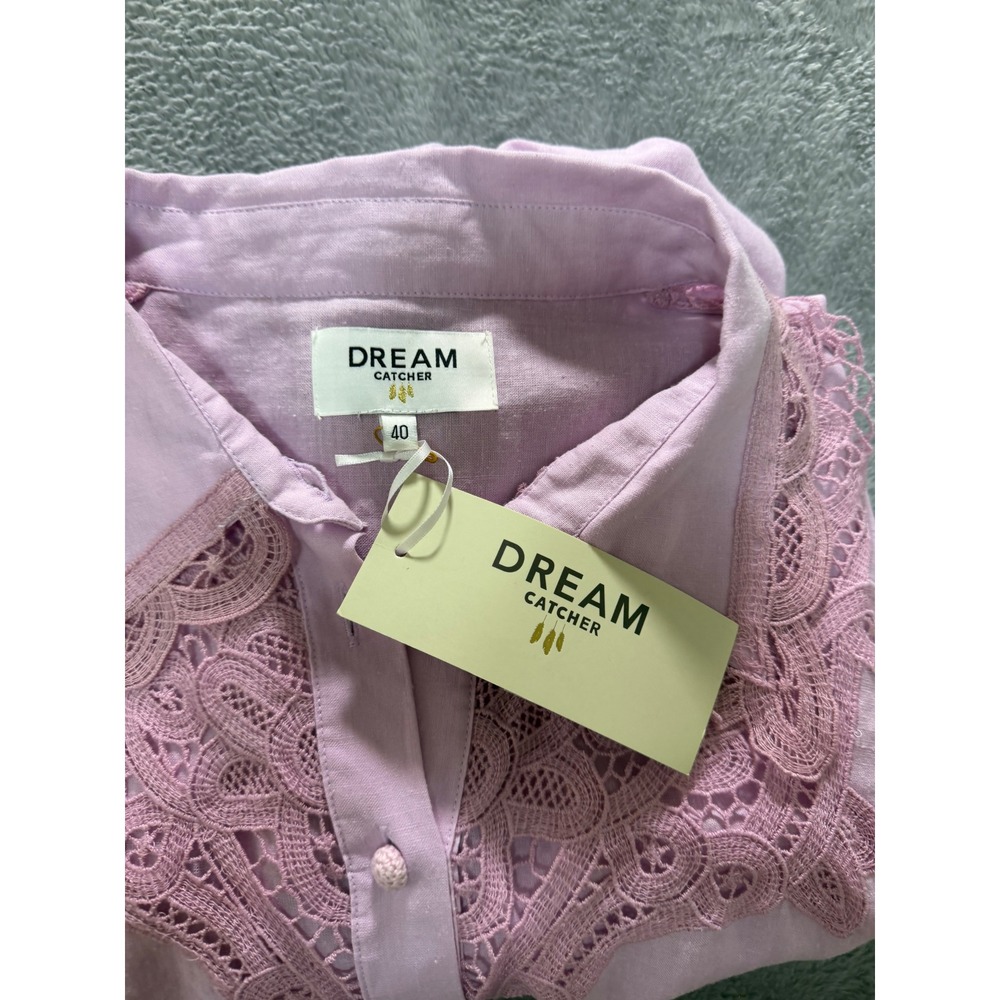 Dream Catcher Lilac Pink Ramie Crochet Lace Belted Shirtdress NWT Size M - Picture 10 of 16